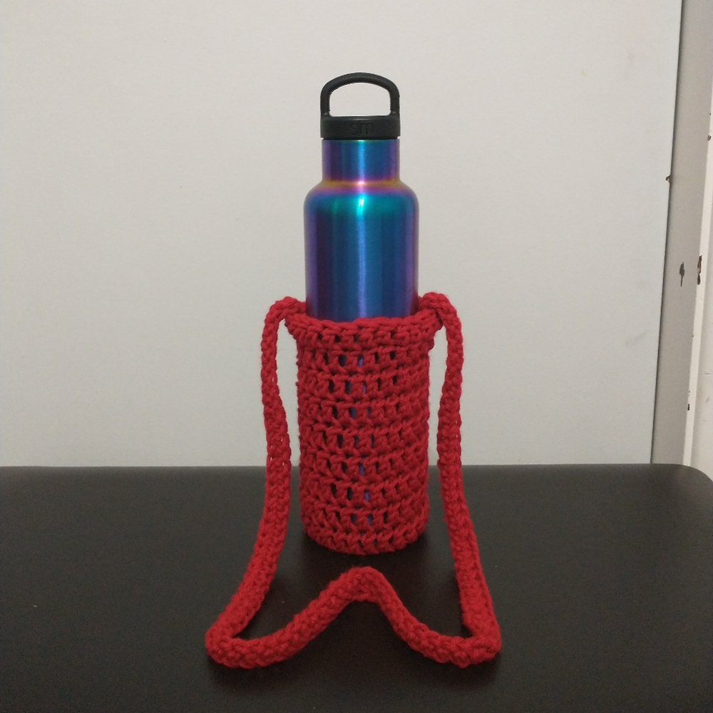 Handmade Red Crochet Water Bottle Holder